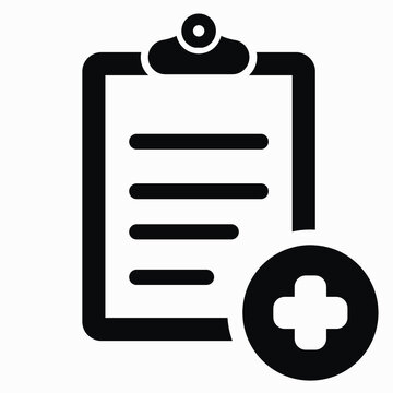 Medicine and list icon. Patient treatment. Medicines for the patient. Doctor's notes. Vector icon.