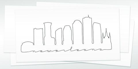 New Orleans, LA, USA Doodle Skyline Hand Drawn. City One Line Art Illustration Landmark. Minimalistic Sketch Pen Background.
