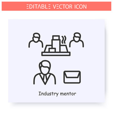 Industry mentor line icon. Production process mentoring. Manufacture director. Guidance consulting in business, finance or management. Isolated vector illustration. Editable stroke 