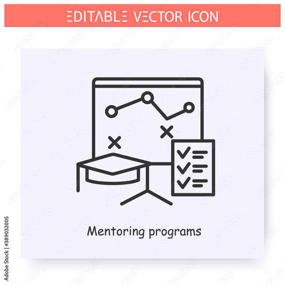 Poster mentoring program line icon. educational program. presentation materials. training plan. guidance co