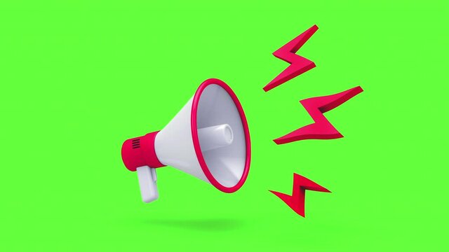 Close up 3D Megaphone animations pack, sign and symbol marketing concept, isolated on green screen background