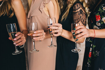 Photo session of the four sisters. Hen party in the studio.
