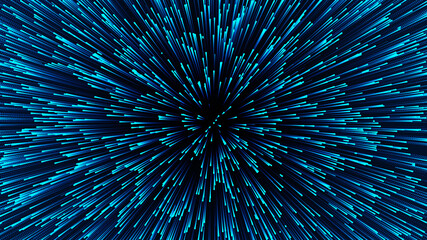 Hyperjump in space. speed of light star wars. particle flow. 3d rendering