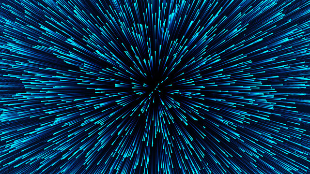Hyperjump in space. speed of light star wars. particle flow. 3d rendering