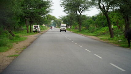 Empty road highway India. Indian road with low traffic.