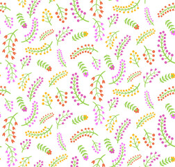 Seamless vector floral pattern. Flowers background for design, fabric, textile, cover, wrapping etc. Beautiful botanic flowers field bouquet.