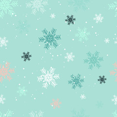 Fototapeta na wymiar Seamless vector pattern with white snowflakes on the blue background