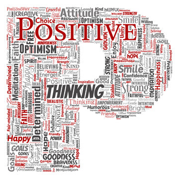 Vector conceptual positive thinking, happy strong attitude letter font P word cloud isolated on background. Collage of optimism smile, faith, courageous goals, goodness or happiness inspiration