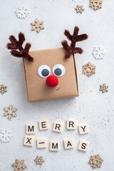 Christmas holiday concept. Deer craft gift box