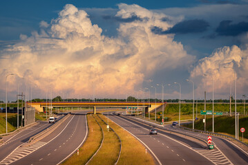 expressway s17 s12 against the background of storm clouds