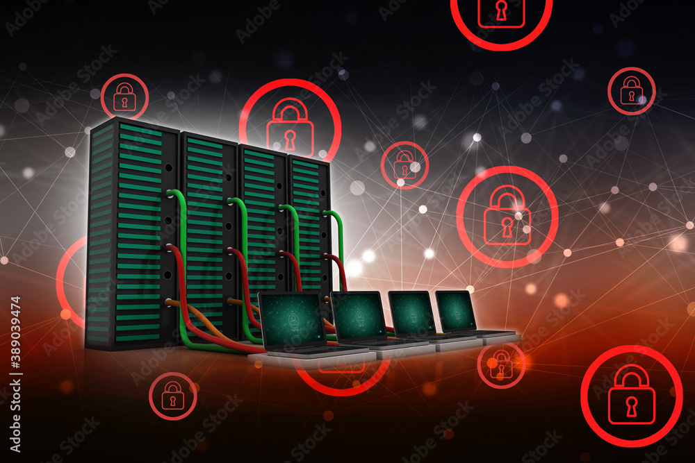 Poster 3d illustration data center server connected computer network