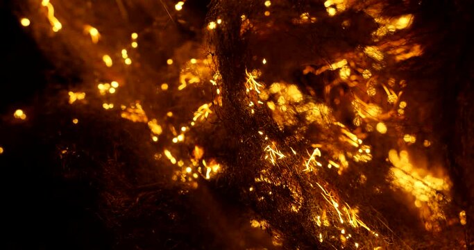 Glowing embers - burning steel wool, close up texture