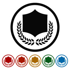 Shield with laurel wreath ring icon, color set