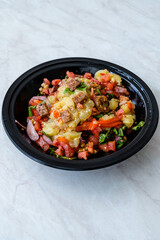 Panzanella, Traditional Italian Salad with Roasted Aubergine, Eggplant, Tomatoes and Crouton Bread