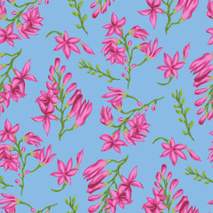 Fototapeta na wymiar Seamless vector floral pattern. Flowers background for design, fabric, textile, cover, wrapping etc. Beautiful botanic flowers field bouquet.
