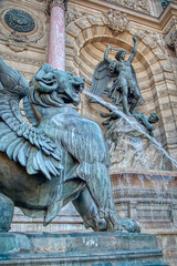 Fountain in the Saint Michel square, in the historic center of Paris.