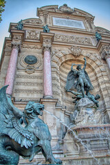 Fountain in the Saint Michel square, in the historic center of Paris.