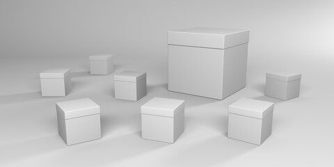 Best gift. Large packing box on the background of small ones. Leader concept. 3D render