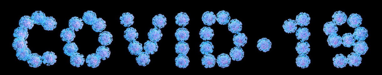 Viruses formed in the inscription COVID-19. 3D render