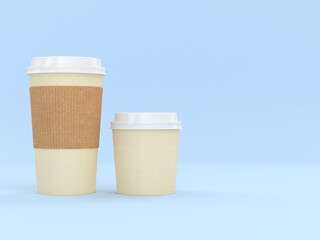 Modern Reusable Cardboard Cup 3D Render With Kraft Brown Disposable Corrugated Cardboard Paper Jacket, Holds Hot and Cold Drinks, Espresso Coffee Milk Tea Beverage Insulator and Hand Protection Sleeve