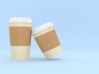 Modern Reusable Cardboard Cup 3D Render With Kraft Brown Disposable Corrugated Cardboard Paper Jacket, Holds Hot and Cold Drinks, Espresso Coffee Milk Tea Beverage Insulator and Hand Protection Sleeve