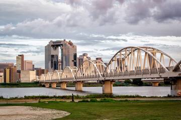 Osaka Skyline at Sunset and Yodogawa River