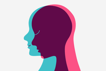 A person hiding its sadness. Feeling two different emotions. Human head flat outline icon. Vector.