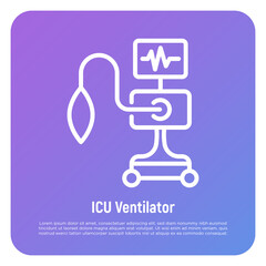 ICU ventilator, medical therapy for lungs ventilation. Thin line icon. Intensive care for COVID-19. Vector illustration.