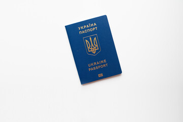 Ukraine blue passport background on white background with clipping path.