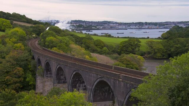 Flying Scotsman crossing viaduct Plymouth UK