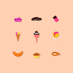 Nine vector flat candy icons design concept