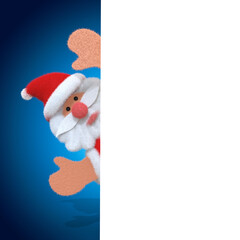 Santa Claus standing behind a sign and showing a white sign