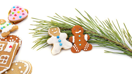 Christmas gingerbread cookies with a pine branch.