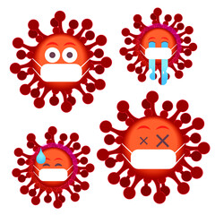 set of emoticons infected with COVID-19. Emoticons of patients with coronavirus. Isolated on white. Vector