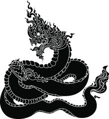 Traditional Line Thai style. Naka Thai Dragon vector and illustration isolate. Naga or Naka is Buddha's animal ,It's king of snake in South East Asia.
