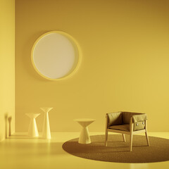 3D render illustration of yellow room interior