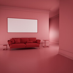 3D render illustration of red room interior