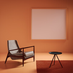 3D render illustration of orange room interior