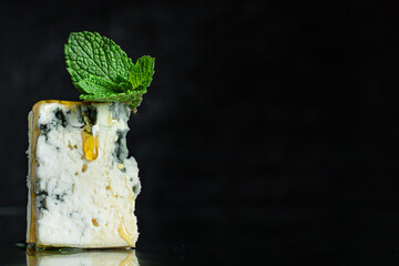 blue cheese gorgonzola or dorblu roquefort, cambozola, stilton healthy ingredient snack cheese plate top view copy space for text food background rustic