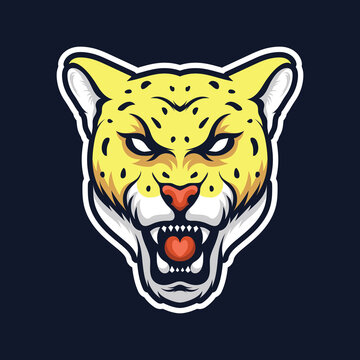 Leopard head with angry face mascot logo design 