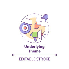 Underlying theme concept icon. Creative writing elements. Thing thaat we understand after story telling idea thin line illustration. Vector isolated outline RGB color drawing. Editable stroke