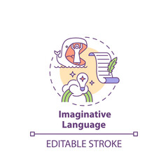 Imaginative language concept icon. Creative writing elements. Detailed description that appeals idea thin line illustration. Vector isolated outline RGB color drawing. Editable stroke