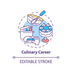 Culinary career concept icon. Top careers for creative thinkers. Cooking education. Becoming chef idea thin line illustration. Vector isolated outline RGB color drawing. Editable stroke