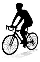 Obraz premium Bicyclist riding their bike and wearing a safety helmet in silhouette