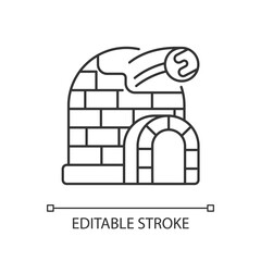 Snow fort linear icon. Ice construction. Arctic igloo, icehouse. Winter season building. Thin line customizable illustration. Contour symbol. Vector isolated outline drawing. Editable stroke