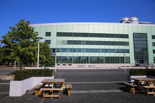 Nijmegen, Netherlands - September 9. 2020: View over square on modern dutch building at Radbout university