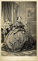 Wealthy Beautiful Woman in Hoop Skirt Dress with Pagoda Sleeves 1860s Civil War Era Carte De Vista CDV Antique Photo