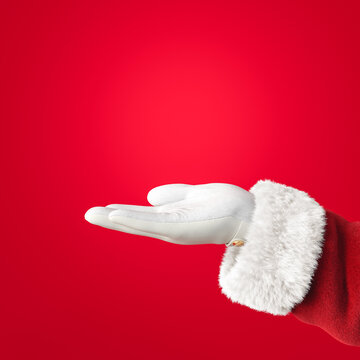 Santa Claus hand show or holding product, Christmas concept background. 3d rendering