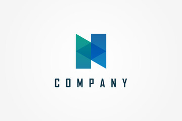 Fototapeta premium Abstract Initial Letter N Logo. Blue and Green Geometric Shape Origami Style isolated on White Background. Use for Business and Branding Logos.Flat Vector Logo Design Template Element.