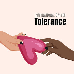 International day for tolerance card with hands holding heart